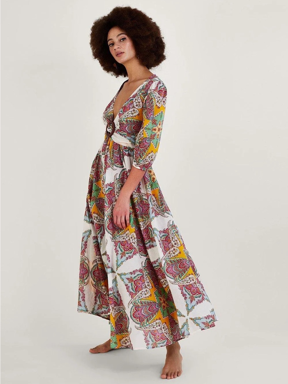 Monsoon Beach | Paisley Scarf Print Maxi Dress Size Small Boho Cotton
